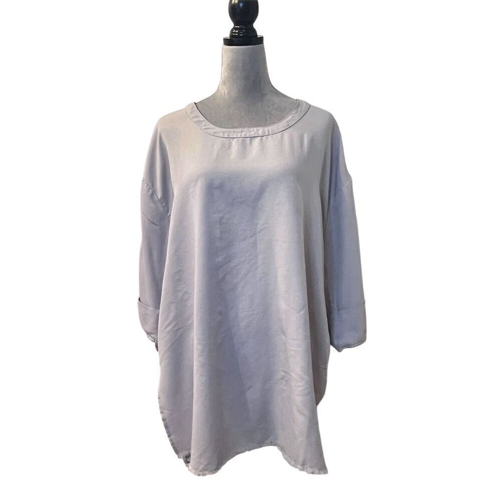 Umgee USA Women's Plus 2XL Gray Tunic Top 3/4 Sleeve Loose Fit Boho Minimalist